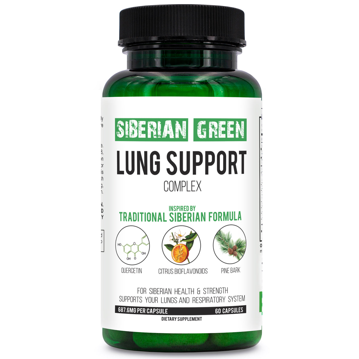 Siberian Green Lung Support Complex 60 Capsules - Traditional Formula Supplement Rich in Quercetin, Citrus Bioflavonoids, Pine Bark