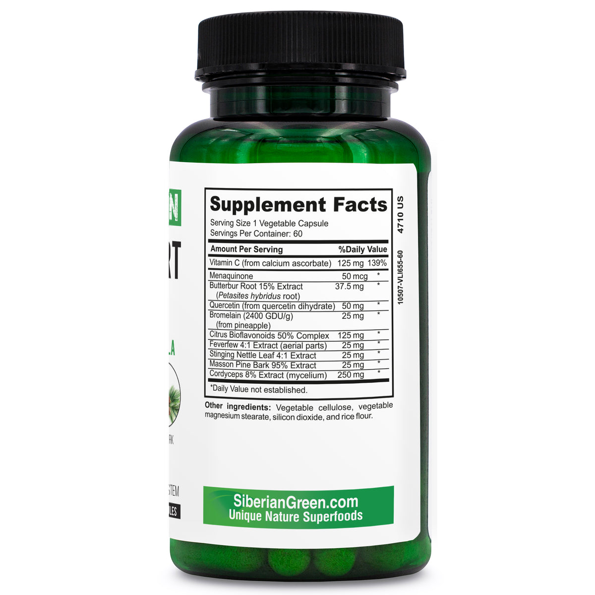 Siberian Green Lung Support Complex 60 Capsules - Traditional Formula Supplement Rich in Quercetin, Citrus Bioflavonoids, Pine Bark