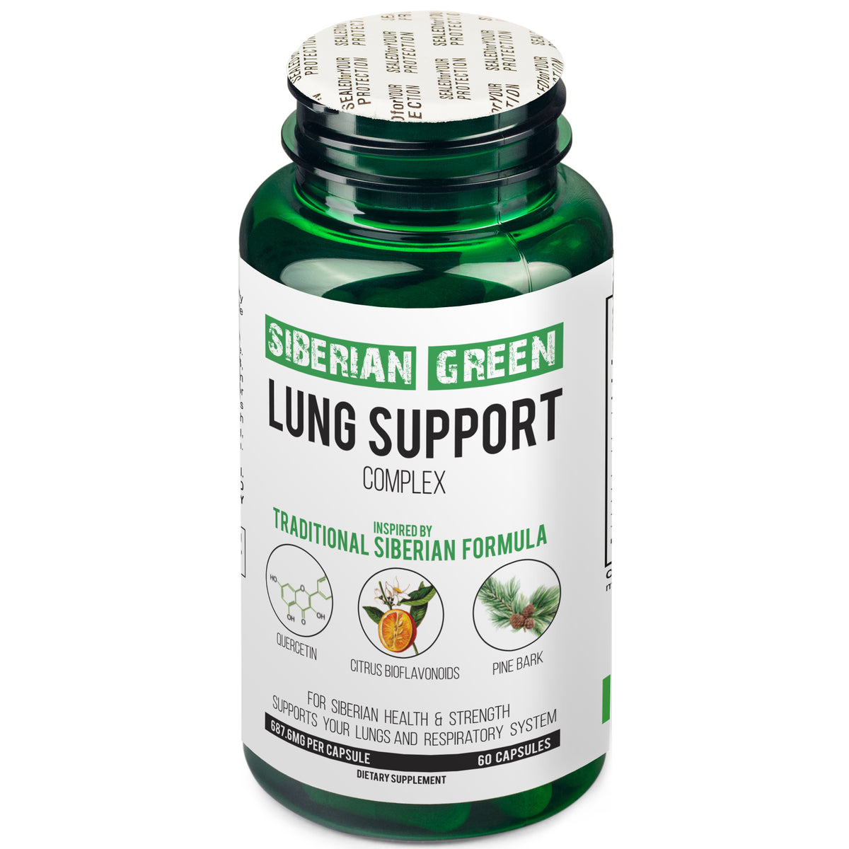 Siberian Green Lung Support Complex 60 Capsules - Traditional Formula Supplement Rich in Quercetin, Citrus Bioflavonoids, Pine Bark
