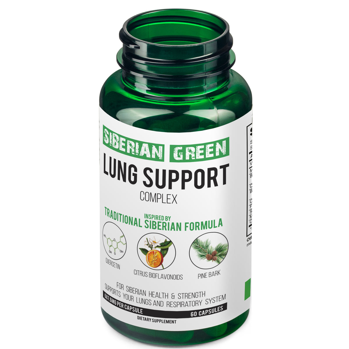 Siberian Green Lung Support Complex 60 Capsules - Traditional Formula Supplement Rich in Quercetin, Citrus Bioflavonoids, Pine Bark