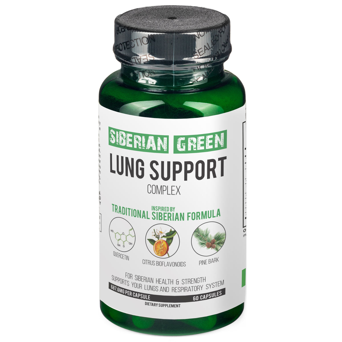 Siberian Green Lung Support Complex 60 Capsules - Traditional Formula Supplement Rich in Quercetin, Citrus Bioflavonoids, Pine Bark