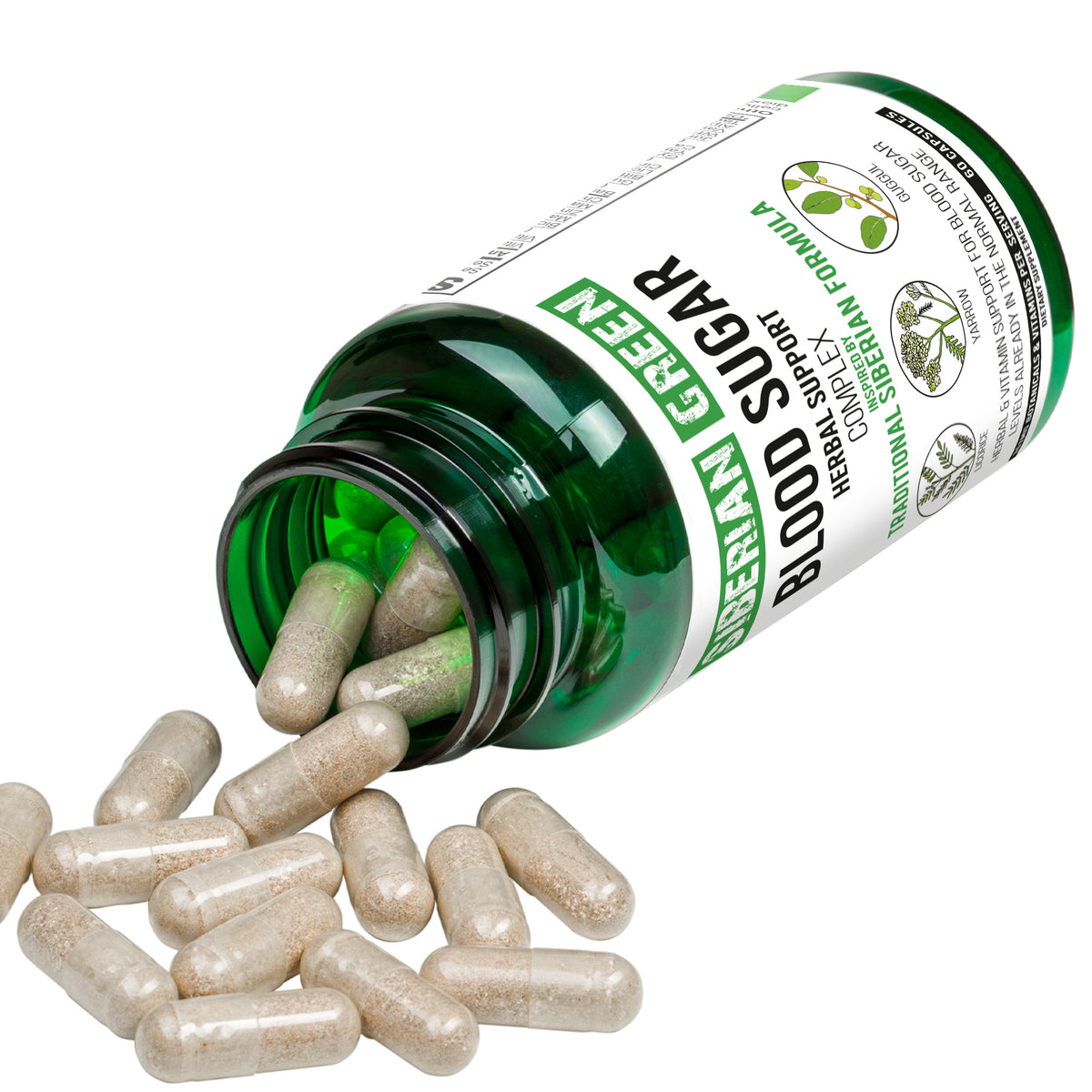 Siberian Green Blood Sugar Herbal Support - Yarrow Guggul Licorice - 60 Capsules - Traditional Siberian Formula