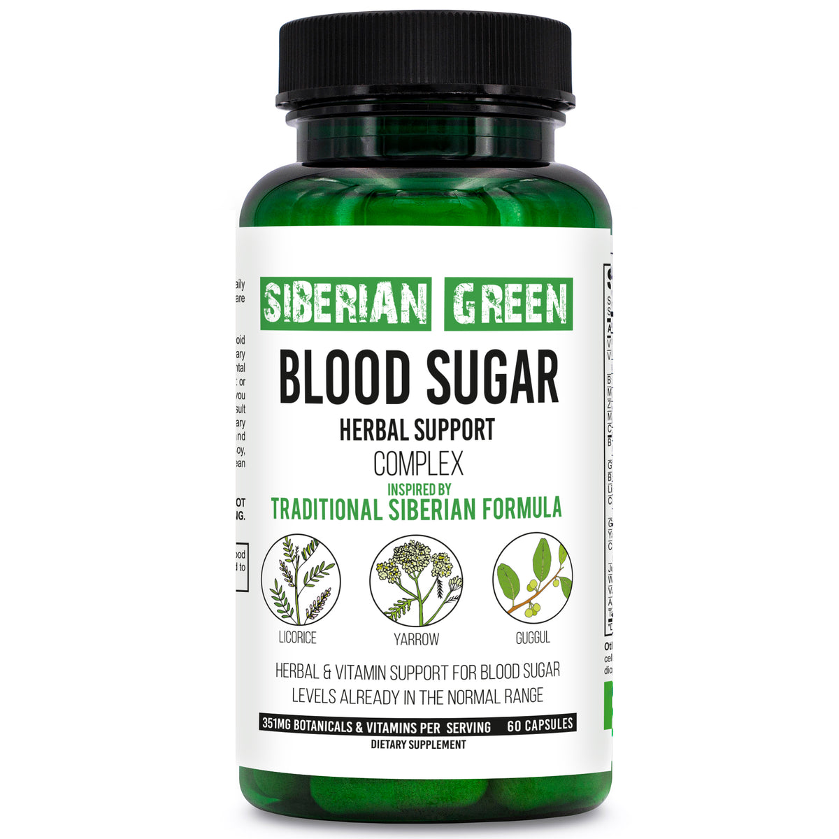 Siberian Green Blood Sugar Herbal Support - Yarrow Guggul Licorice - 60 Capsules - Traditional Siberian Formula