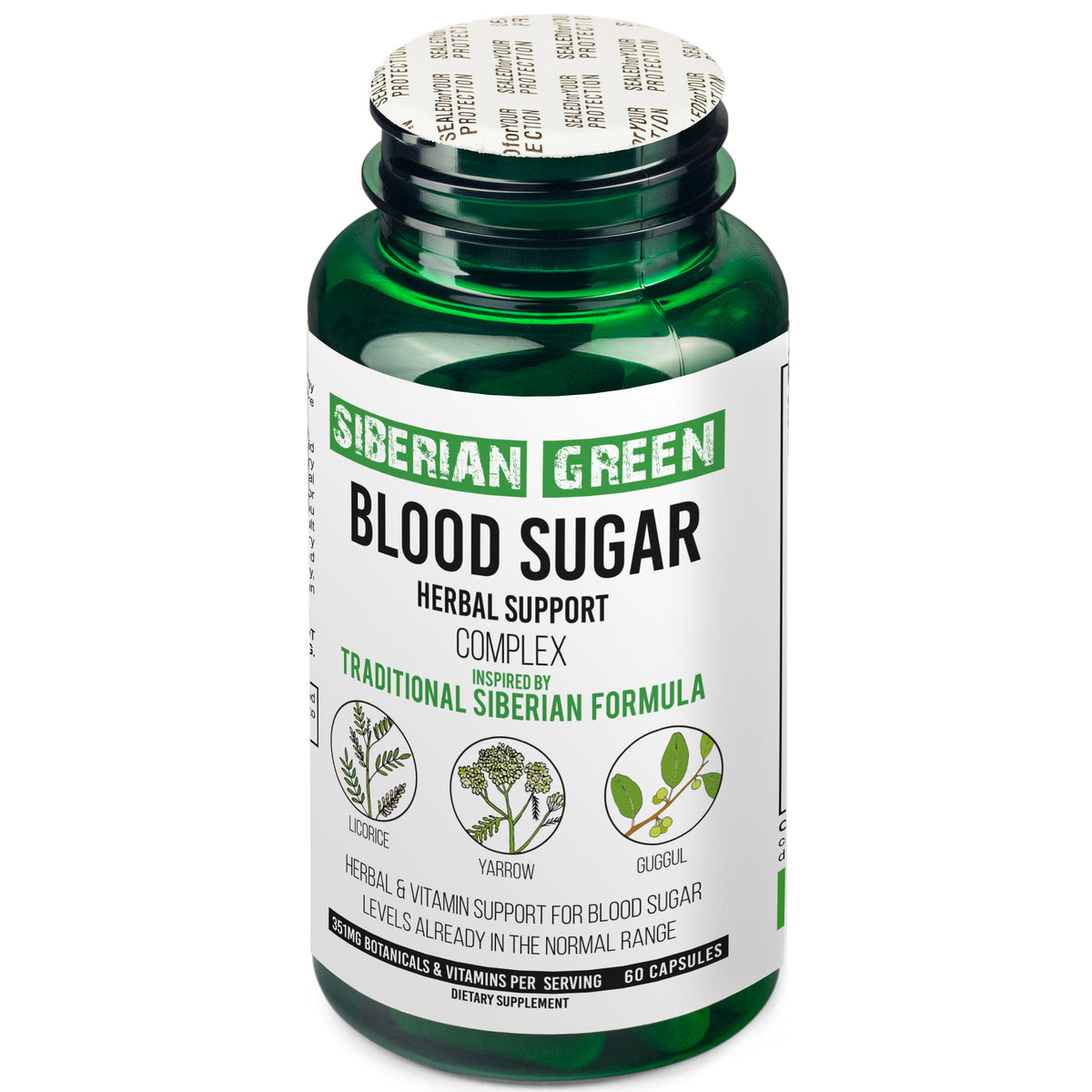 Siberian Green Blood Sugar Herbal Support - Yarrow Guggul Licorice - 60 Capsules - Traditional Siberian Formula