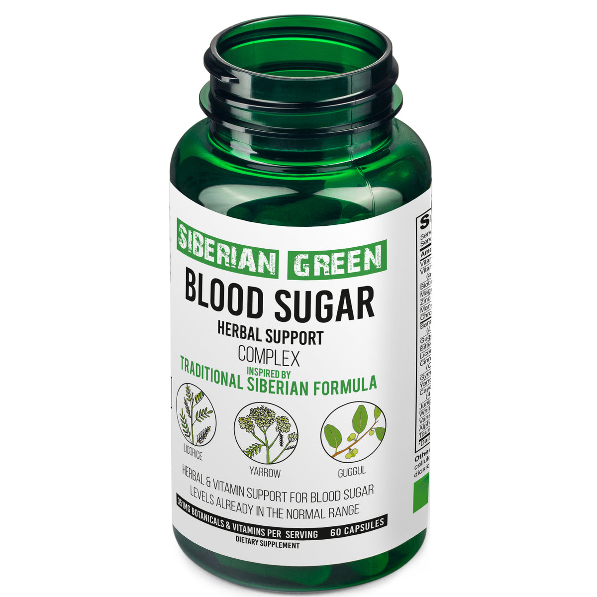 Siberian Green Blood Sugar Herbal Support - Yarrow Guggul Licorice - 60 Capsules - Traditional Siberian Formula