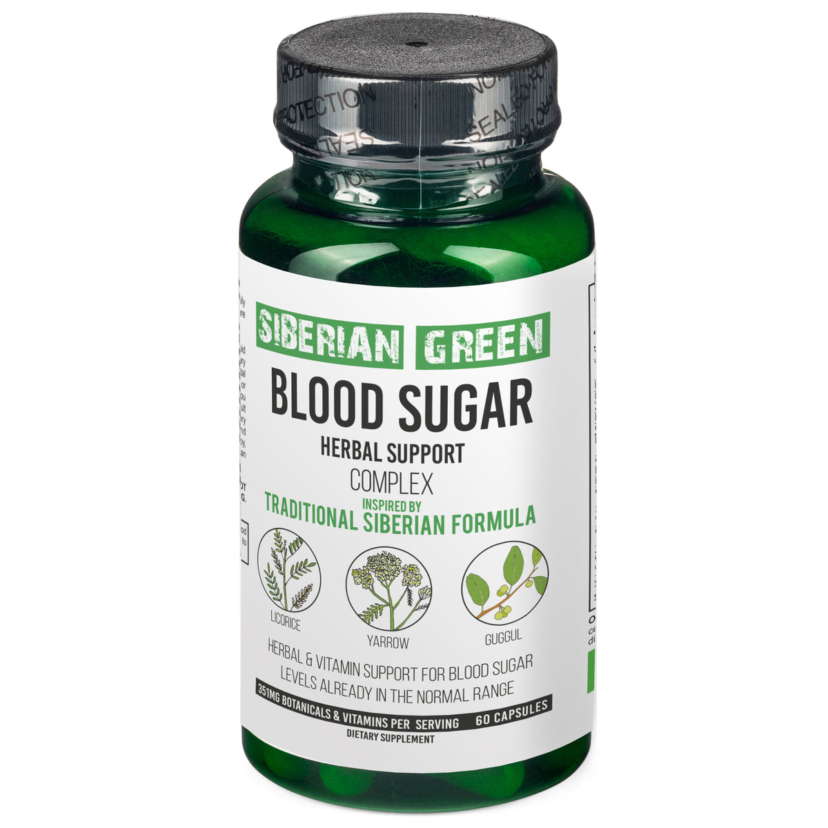 Siberian Green Blood Sugar Herbal Support - Yarrow Guggul Licorice - 60 Capsules - Traditional Siberian Formula