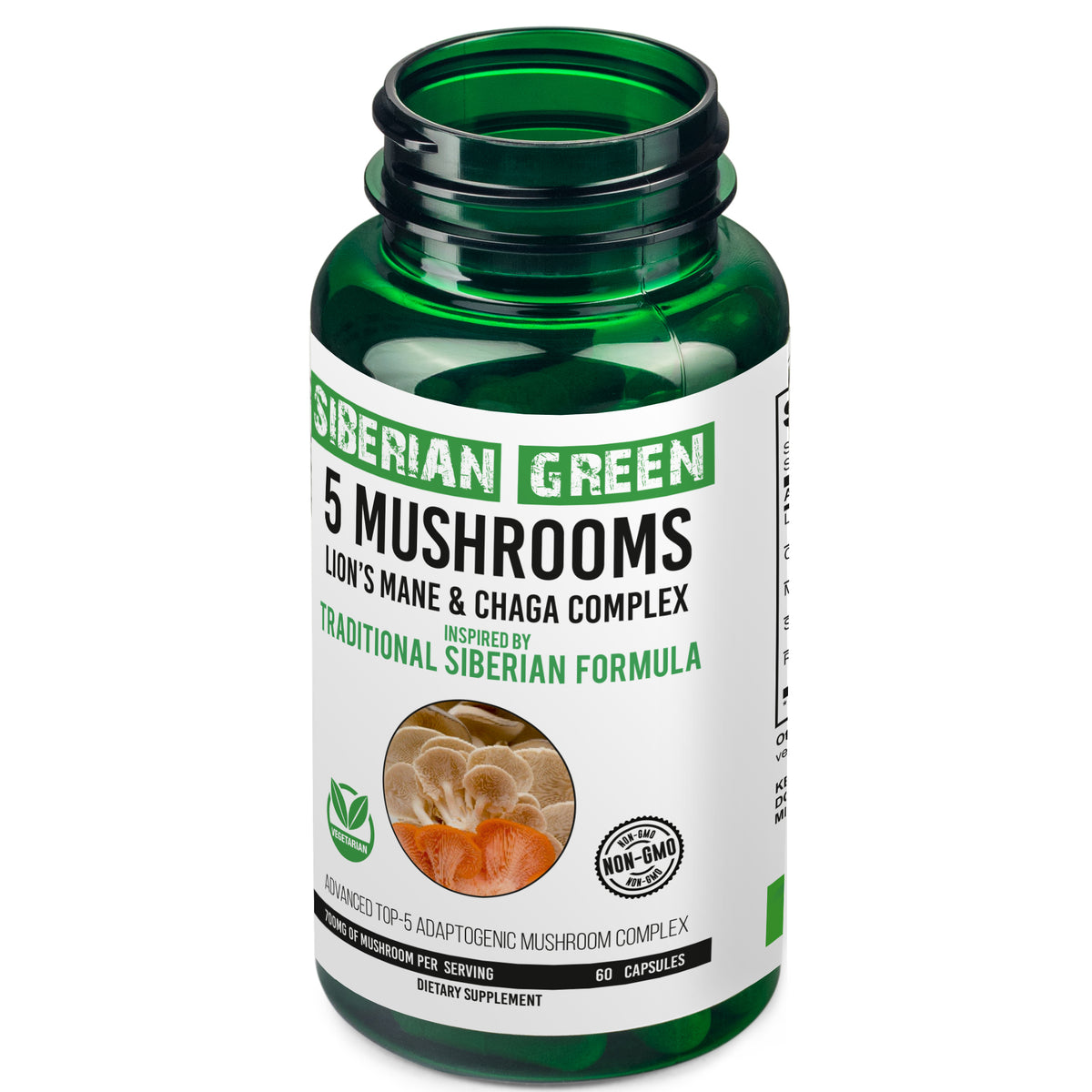 5 Mushrooms Siberian Green Lions Mane Chaga Shiitake Maitake Reishi 60 Caps