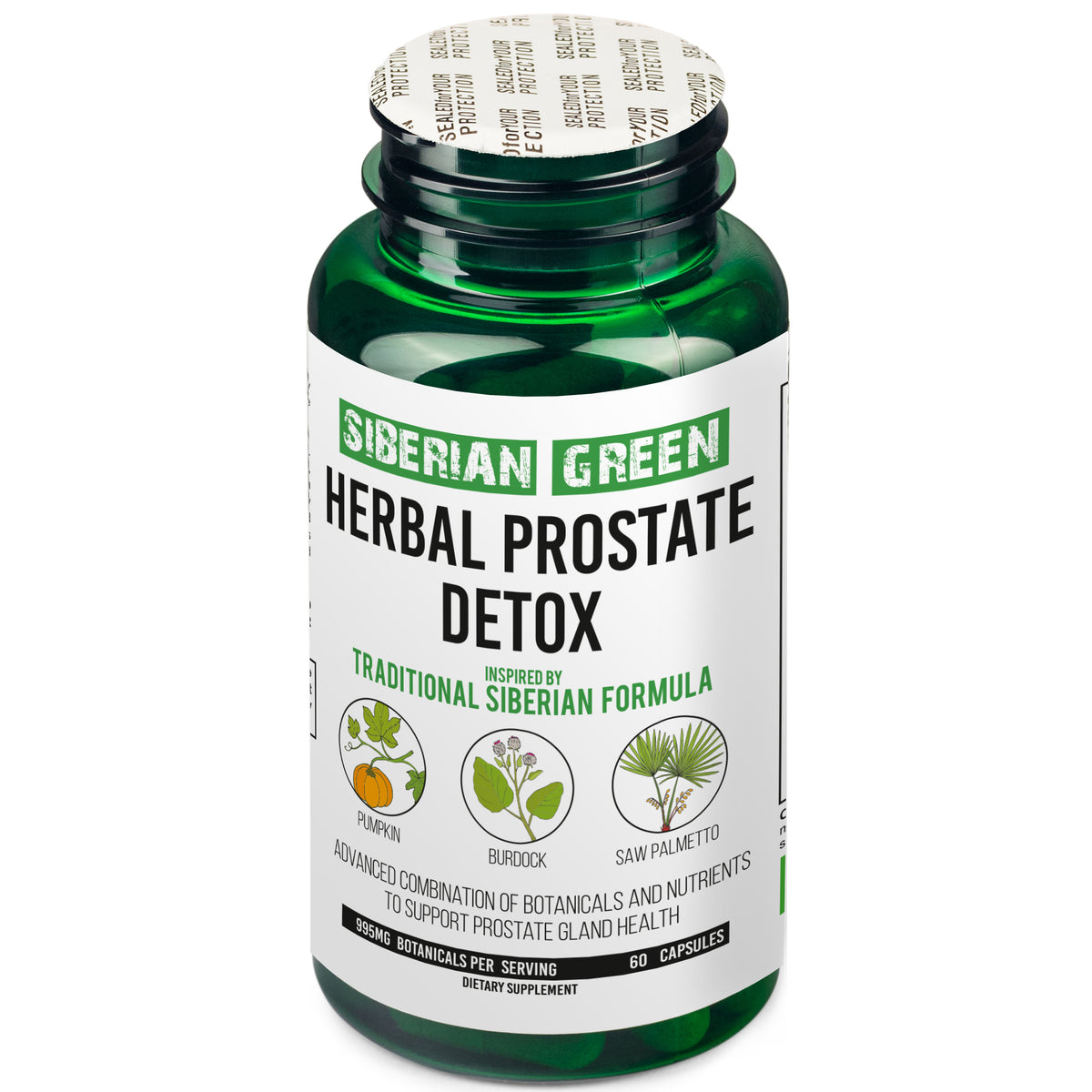 Siberian Green Herbal Prostate Detox 60 Capsules – Saw Palmetto Burdock Pumpkin Traditional Siberian Formula