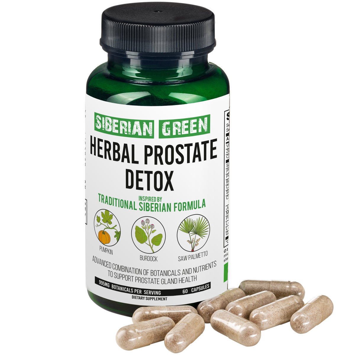 Siberian Green Herbal Prostate Detox 60 Capsules – Saw Palmetto Burdock Pumpkin Traditional Siberian Formula