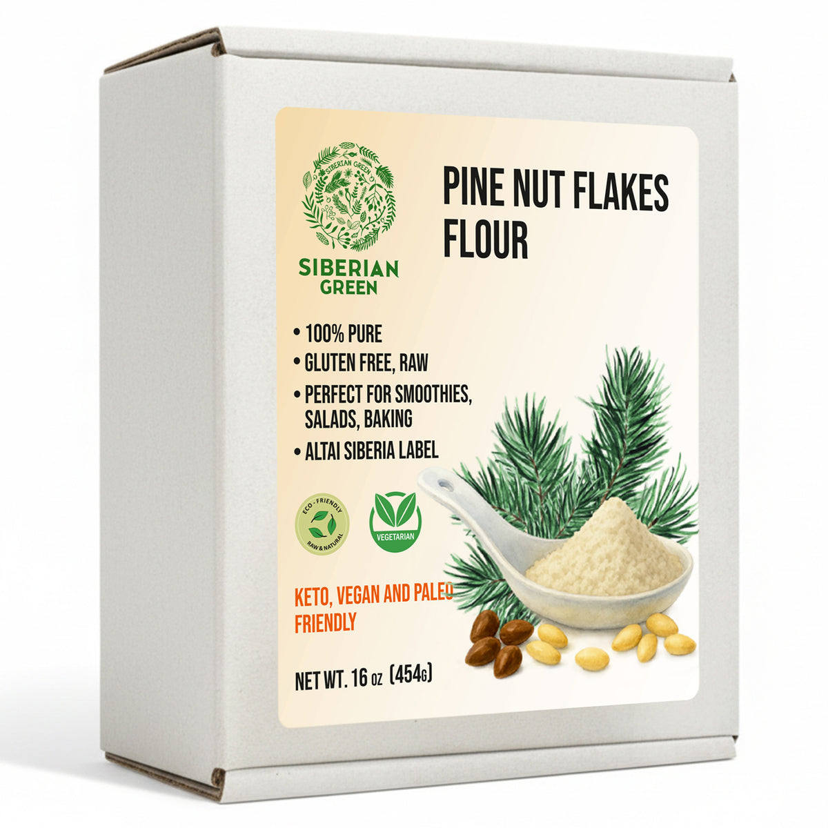 Siberian Pine Nut Flakes Flour (Kernel) Powder 454g (1 lbs) Organic Wild Harvested 100% Pure