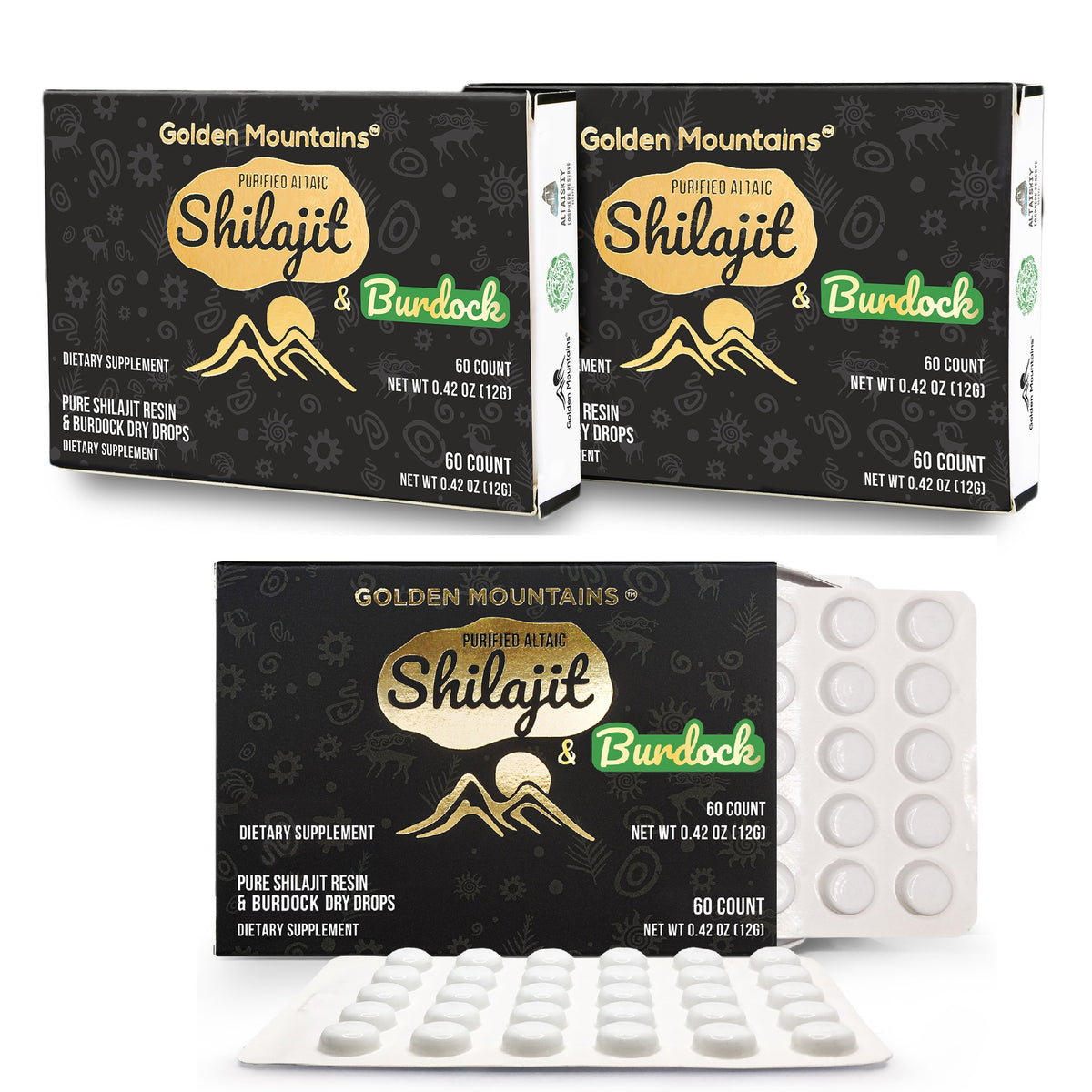 Siberian Green Pure Altai Shilajit Resin w Burdock Root Extract – 180 Dry Drops (3-Pack)