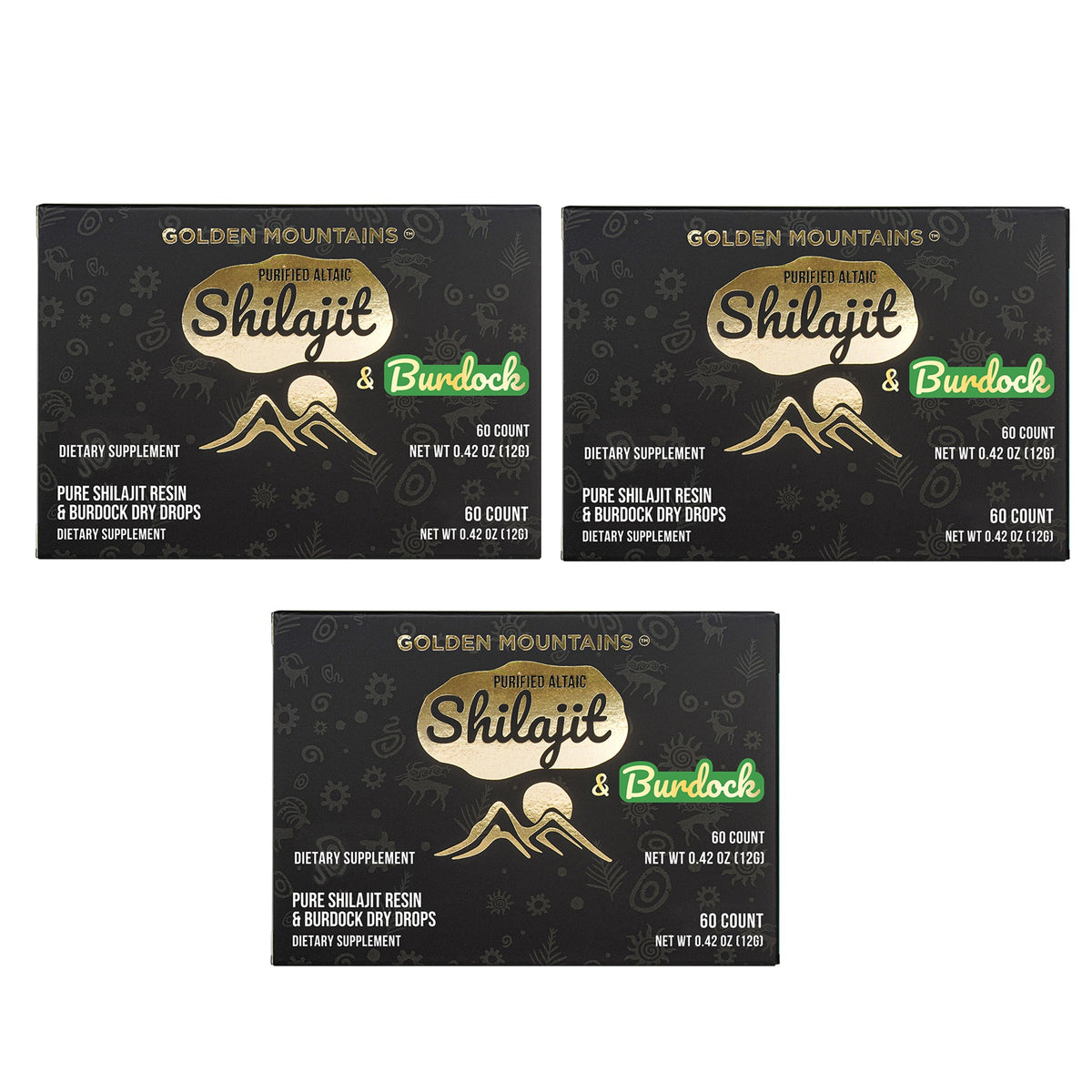 Siberian Green Pure Altai Shilajit Resin w Burdock Root Extract – 180 Dry Drops (3-Pack)