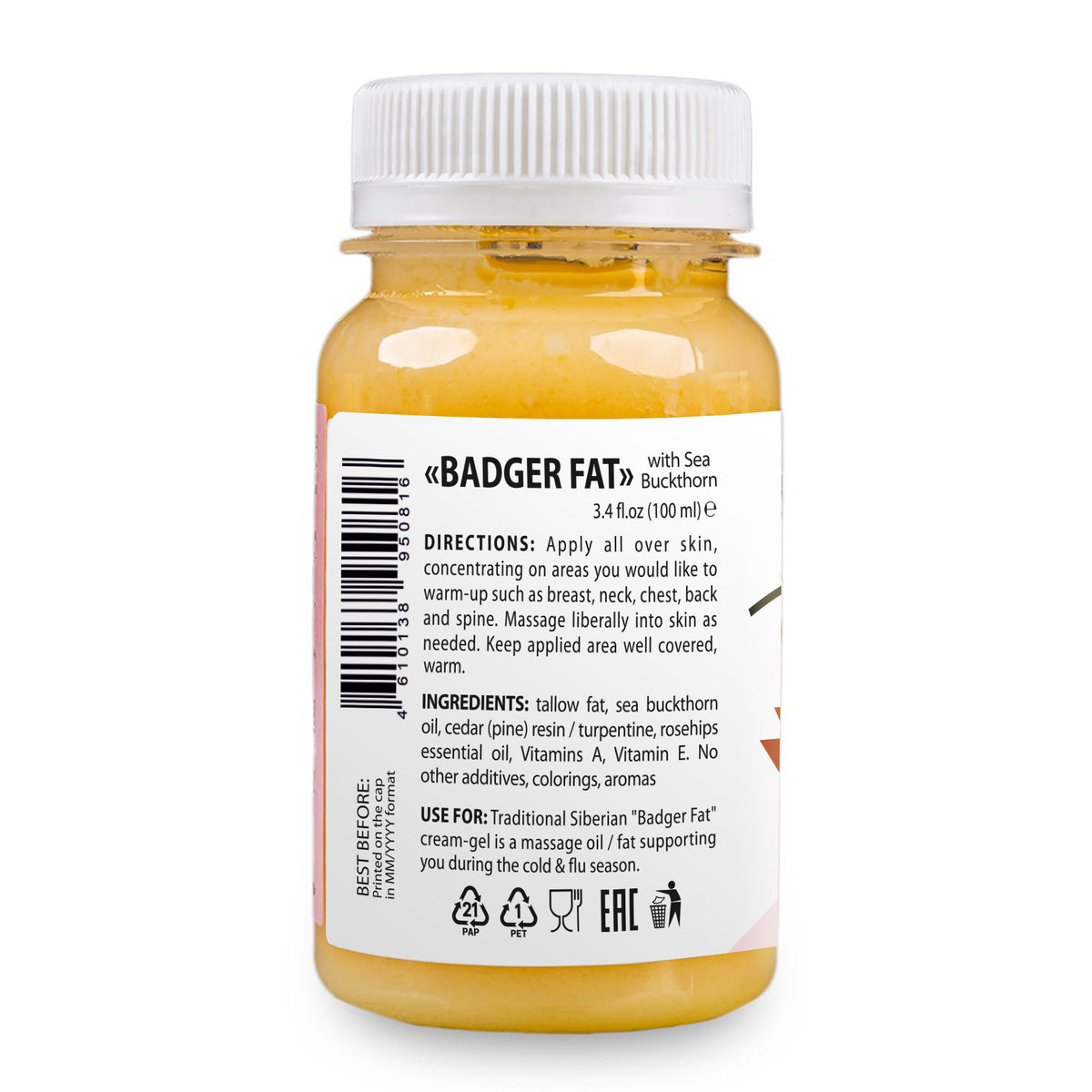 Siberian Badger Fat Warming Gel-Cream – 100ml with Eucalyptus, Mint & Red Pepper