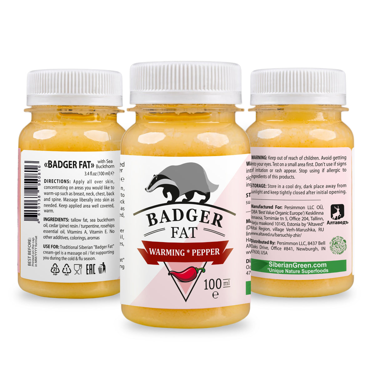 Siberian Badger Fat Warming Gel-Cream – 100ml with Eucalyptus, Mint & Red Pepper