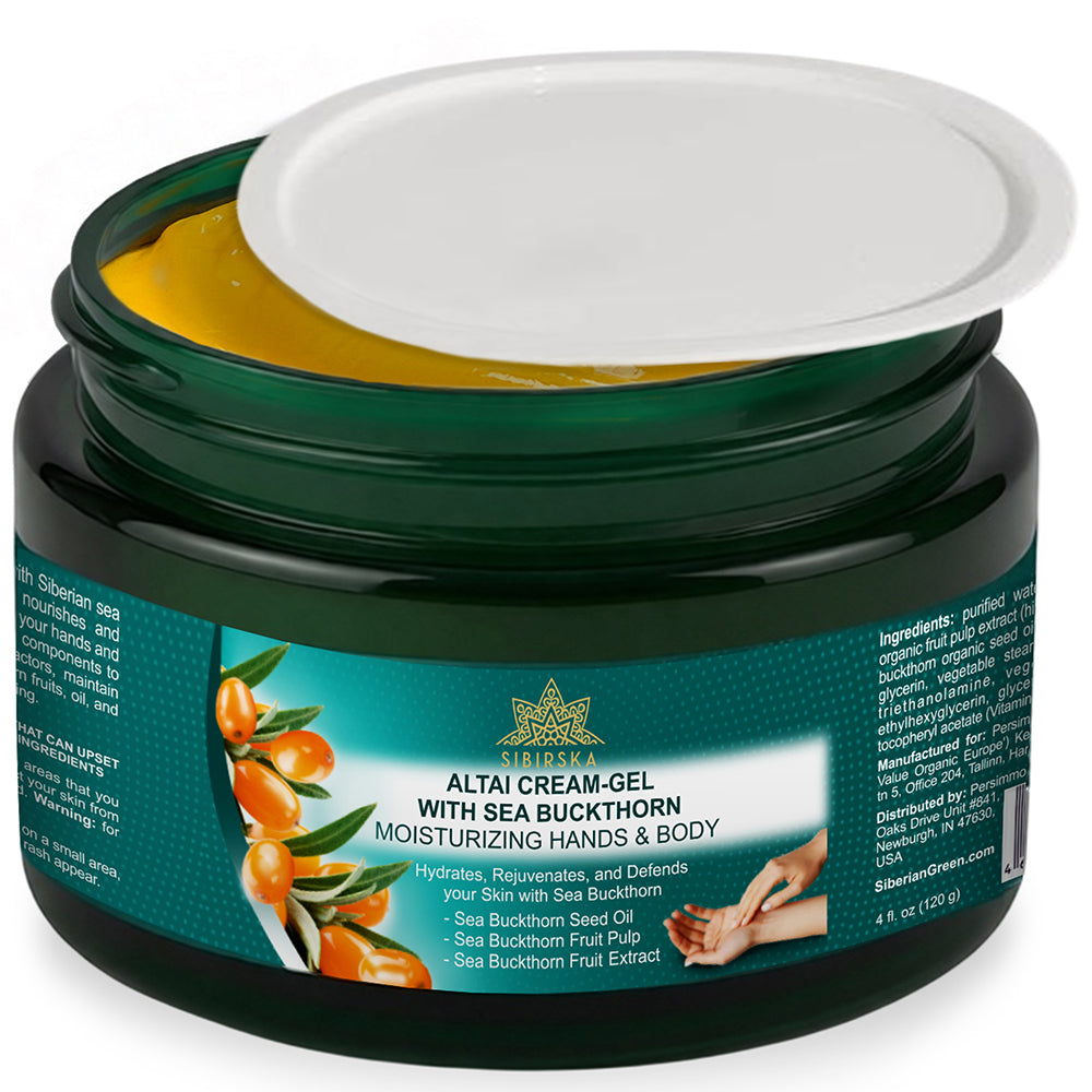 Altai Sibirska Sea Buckthorn Cream Gel for Hands and Body 4 fl oz (120 g) – Fast Absorbing Moisturizer for Dry Skin Premium Omega 7