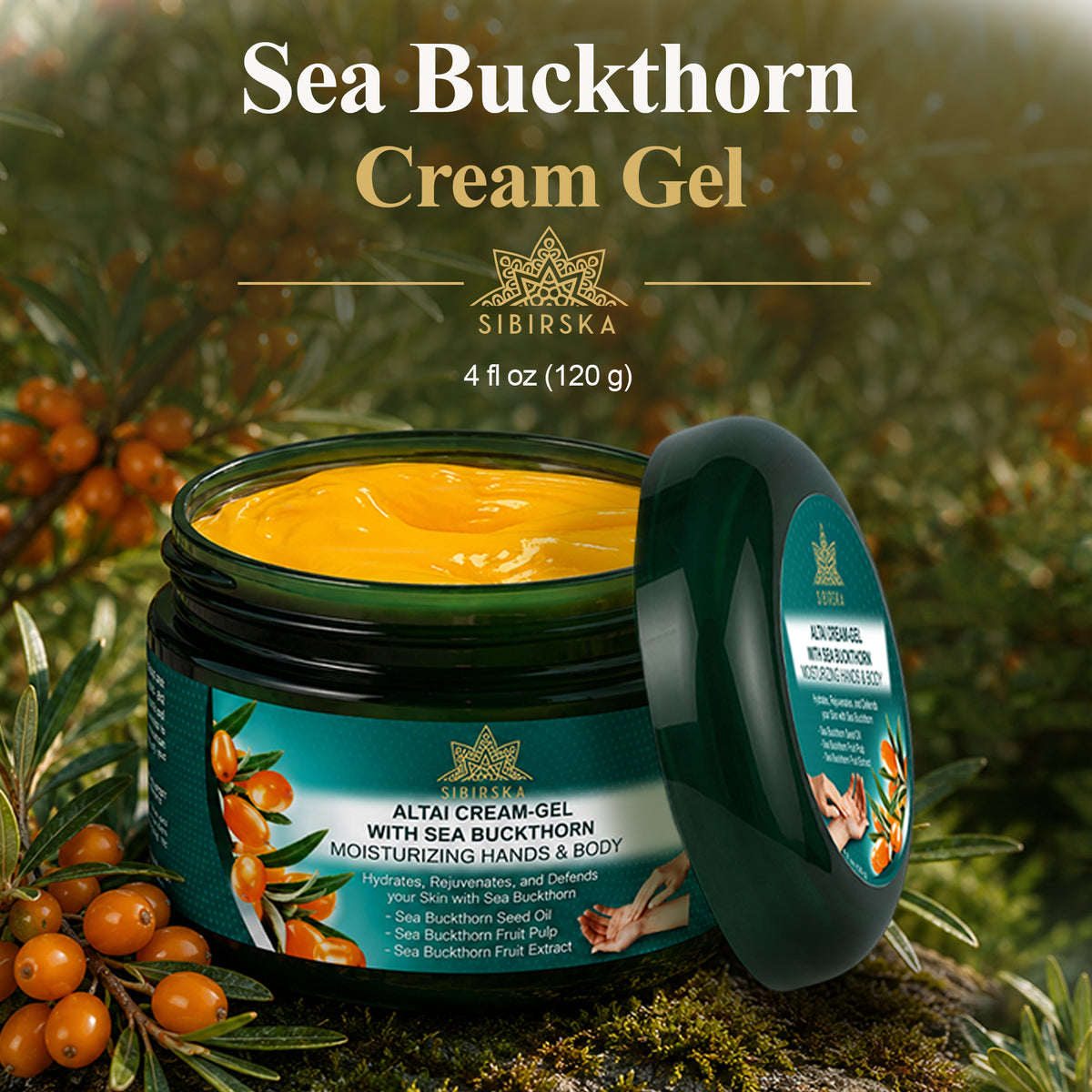 Sibirska Altai Sea Buckthorn Omega 7 Cream Gel 120 g Rare Hand and Body Moisturiser for Dry Skin