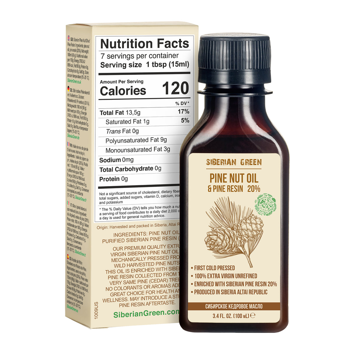 Siberian Pine Nut Oil with Pine Cedar Resin – 100ml