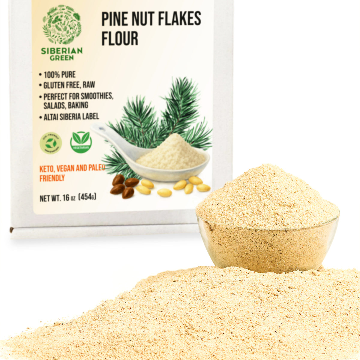Siberian Pine Nut Flakes Flour (Kernel) Powder 454g (1 lbs) Organic Wild Harvested 100% Pure