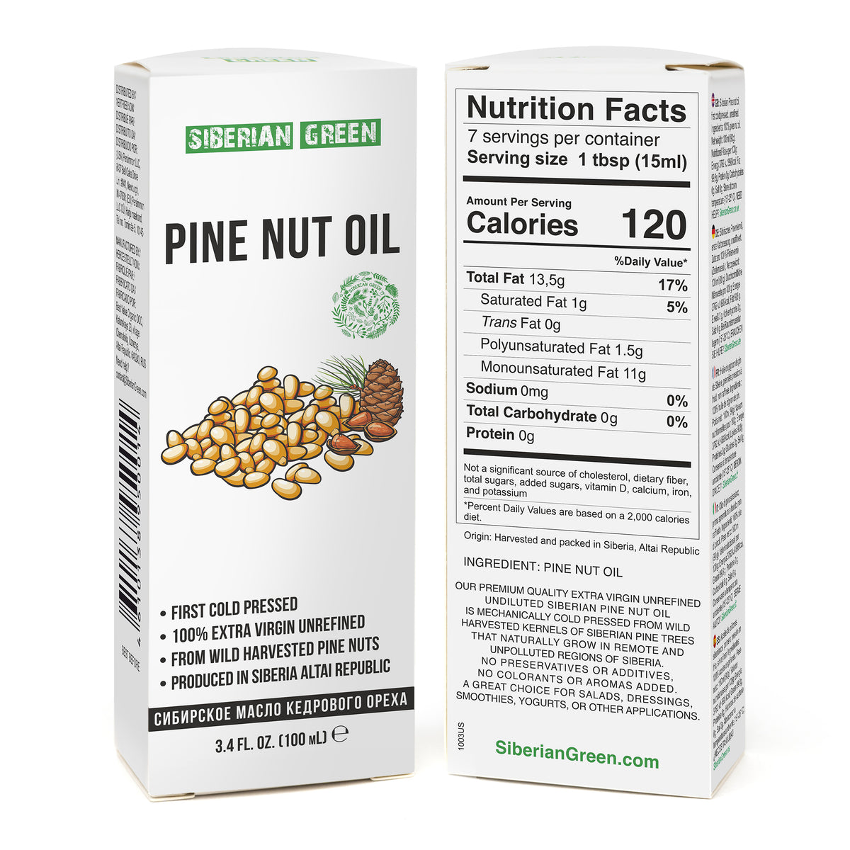 100% Siberian Pine Nut Oil – Extra Virgin, Cold Pressed – 100ml