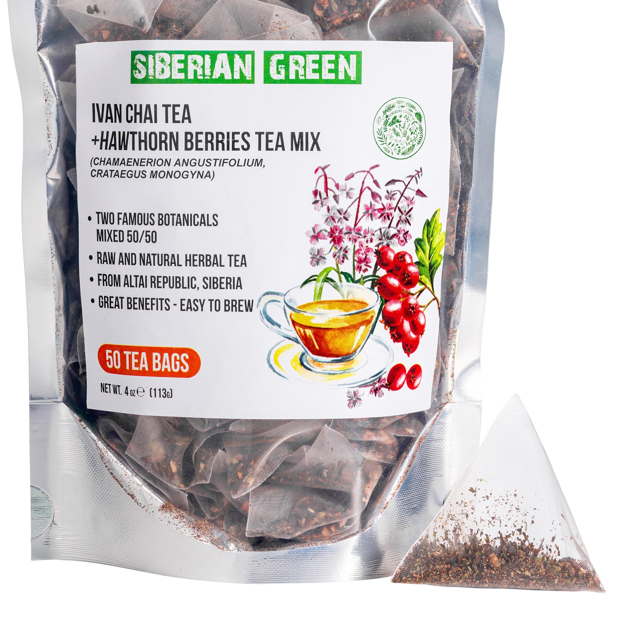 Ivan Chai Tea Siberian Green Ivan Chai Tea with Hawthorn Berry – 50 Herbal Tea Bags ...