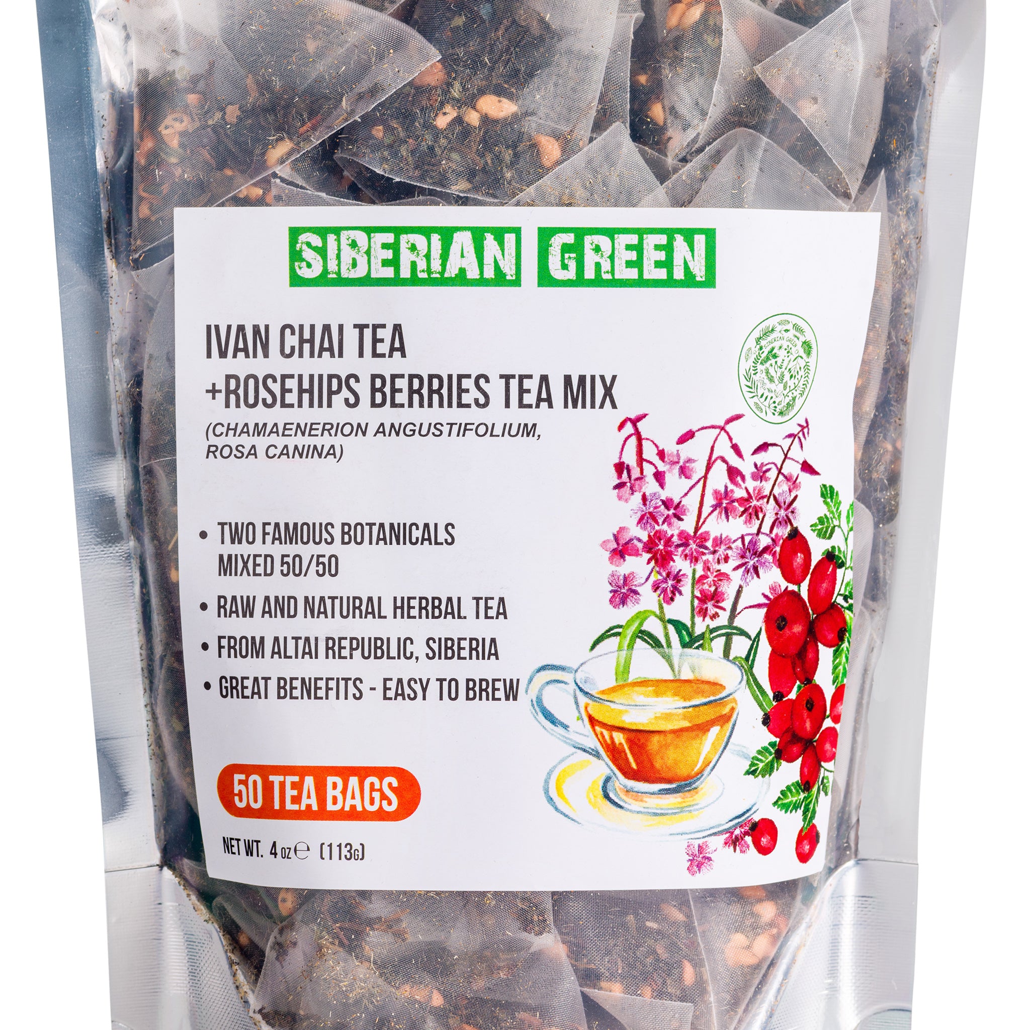 Ivan Chai Tea Siberian Ivan Chai Herbal Tea with Rosehip – 50 Bags - Siberian Green ...