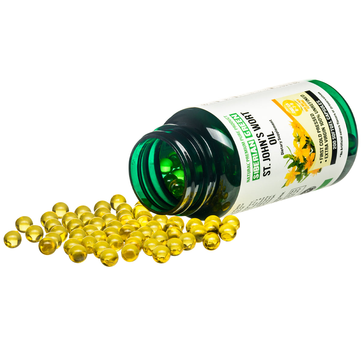 Siberian Green Organic St. John&#39;s Wort Oil Capsules - 200 softgel capsules