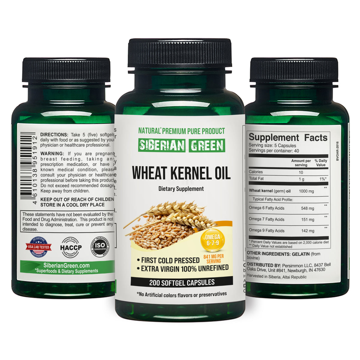 Siberian Green Wheat Kernel Oil Softgel Capsules - 200 Capsules