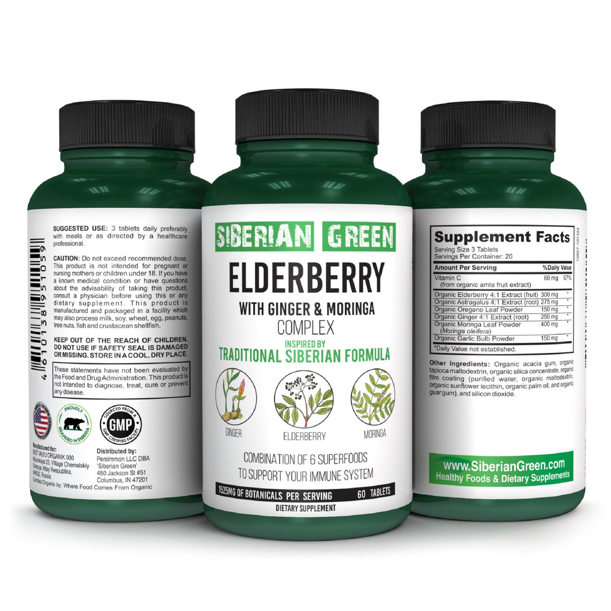 Siberian Green Elderberry with Ginger &amp; Moringa Complex - 60 Tablets – Traditional Siberian Formula Superfoods to Support Immune System