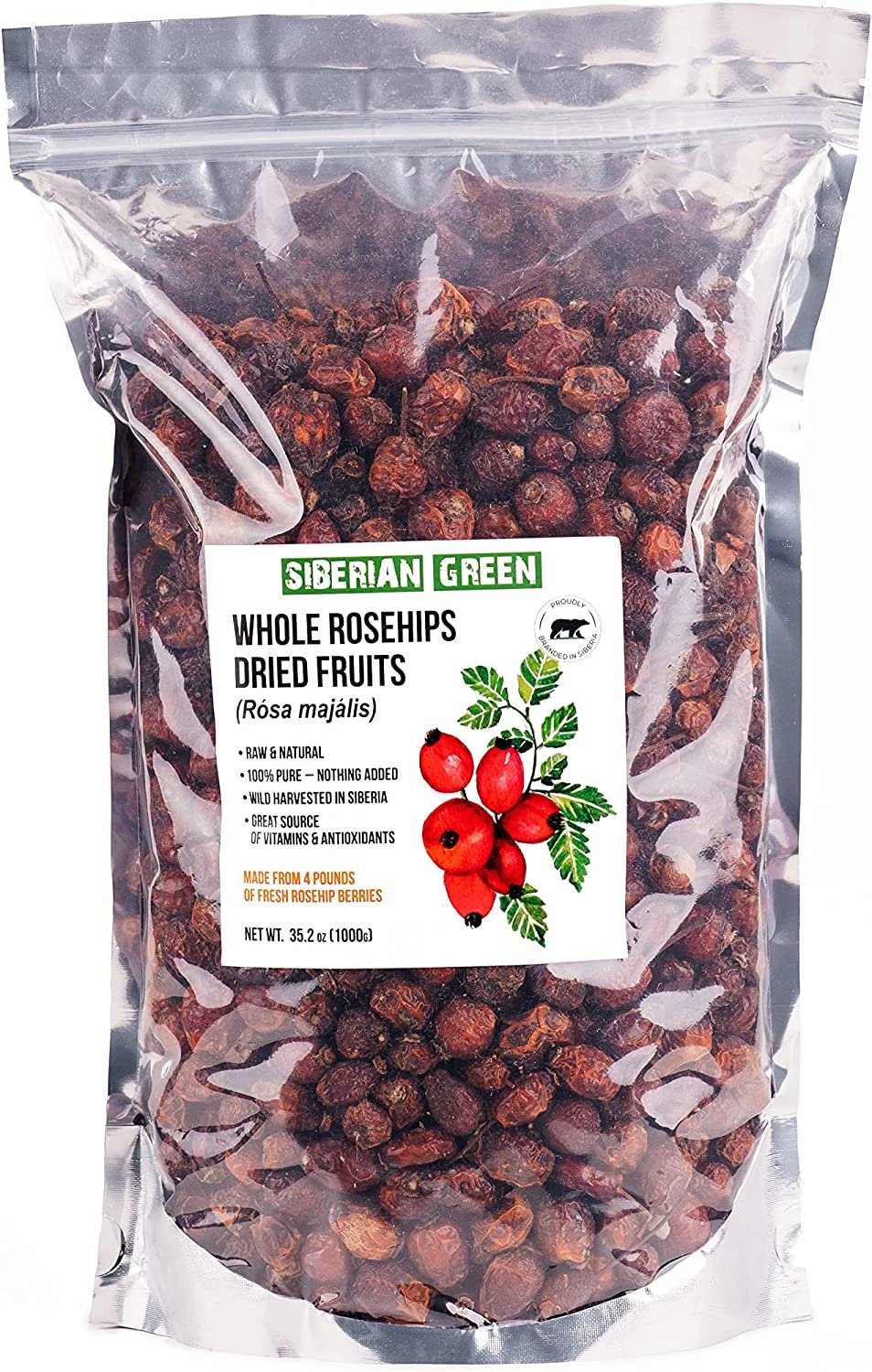 Siberian Dried Rose Hips Whole 1 kg (2.2 lbs) - Rosehips Herbal Berries Tea Directly from Altai Mountains and Taiga