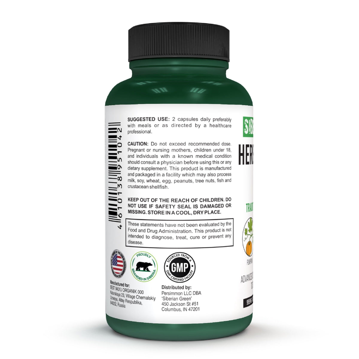 Siberian Green Herbal Prostate Detox 60 Capsules – Saw Palmetto Burdock Pumpkin Traditional Siberian Formula