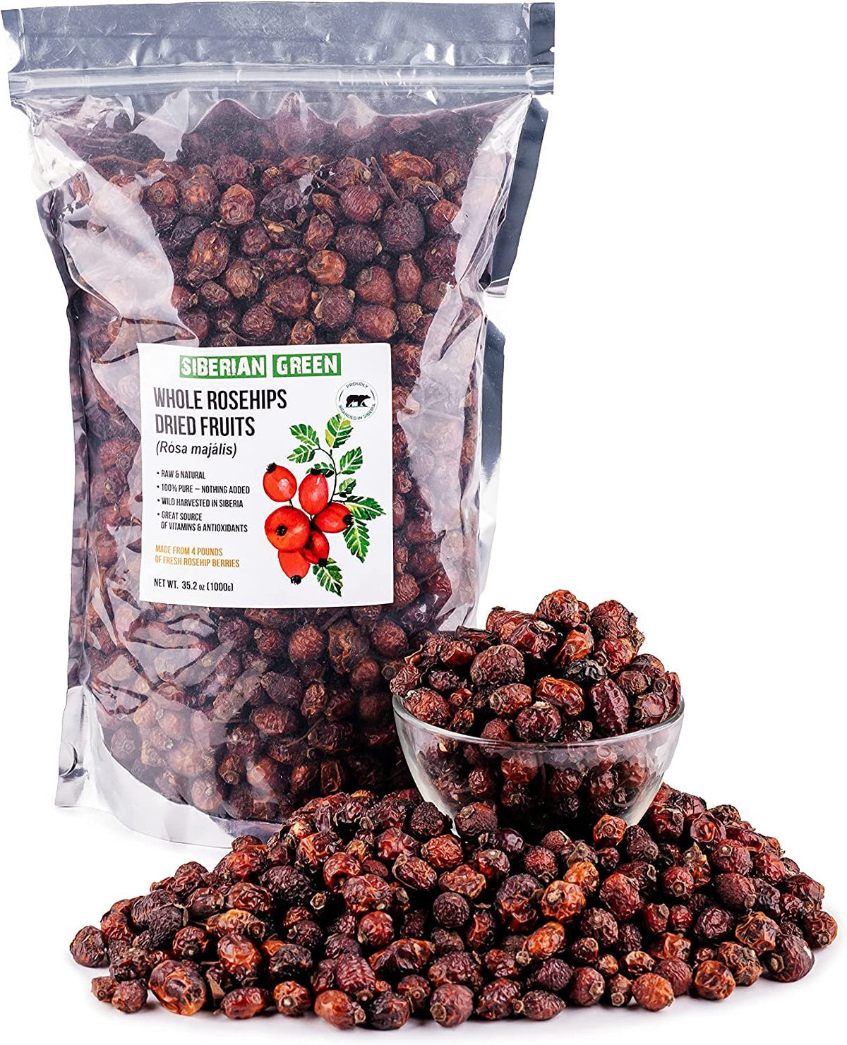 Siberian Dried Rose Hips Whole 1 kg (2.2 lbs) - Rosehips Herbal Berries Tea Directly from Altai Mountains and Taiga