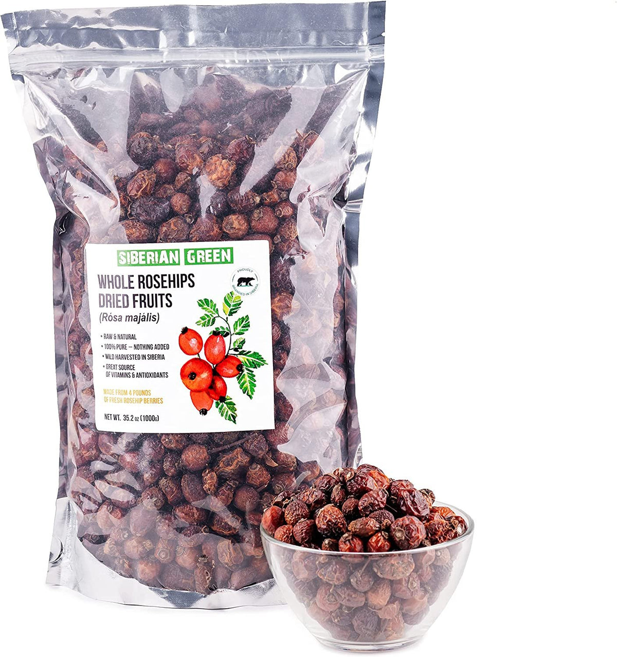 Siberian Dried Rose Hips Whole 1 kg (2.2 lbs) - Rosehips Herbal Berries Tea Directly from Altai Mountains and Taiga