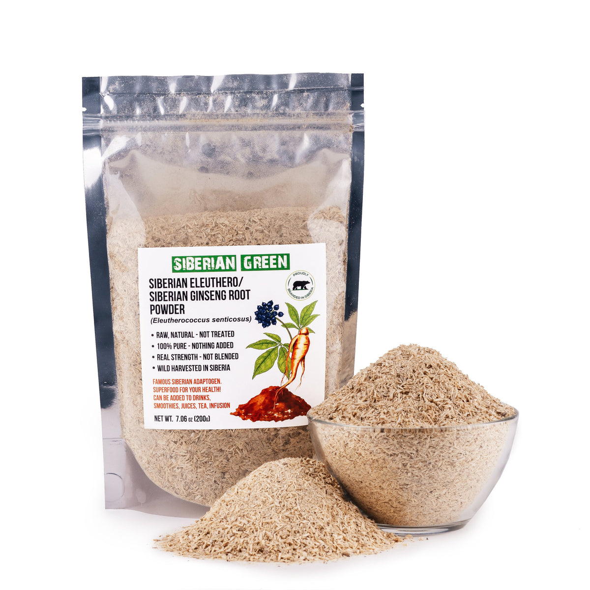 Siberian Ginseng Dried Root Powder 200g (7.06 oz) Eleutherococcus Senticosus Siberian Eleuthero Cut Sifted 100% Pure Natural